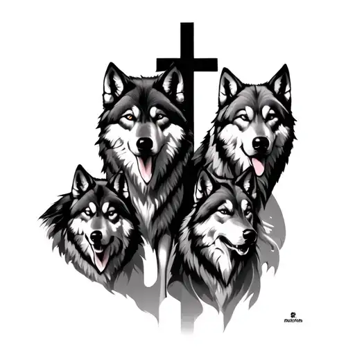 Cross With 4 Male Wolves And 2 Female Wolves