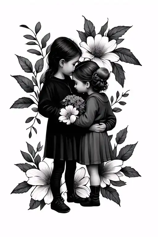 Kids Holding Mums Finger Tattoo With November And January Birth Flower