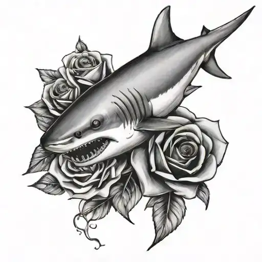Small Cute Romantic Shark With Rose