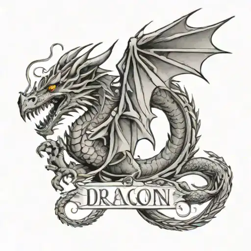 Roman Numerals With The Name Dragon Underneath With A Dragon