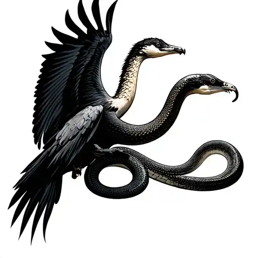 Crane Bird Flying Carrying A King Cobra