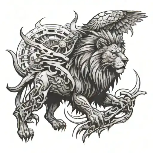 A Lion And Eagle Combined Into A Mythical Creature With Mechanical Elements