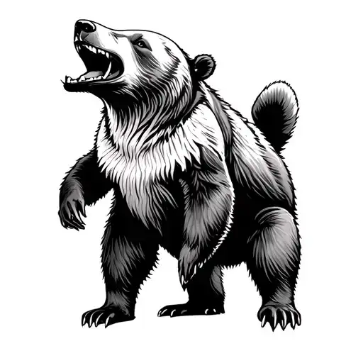 Black And White Bear Howling And Stood Up