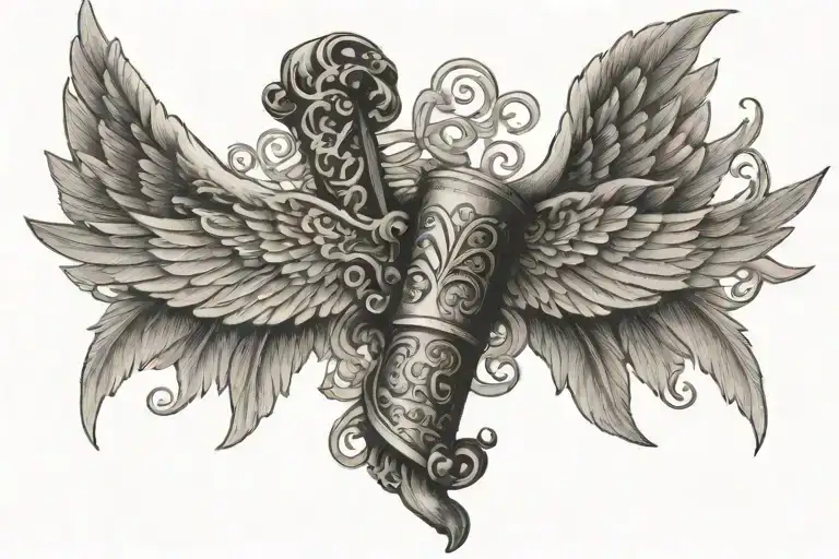 Rossary Around A Scroll That Has A Bible Verse With Wings