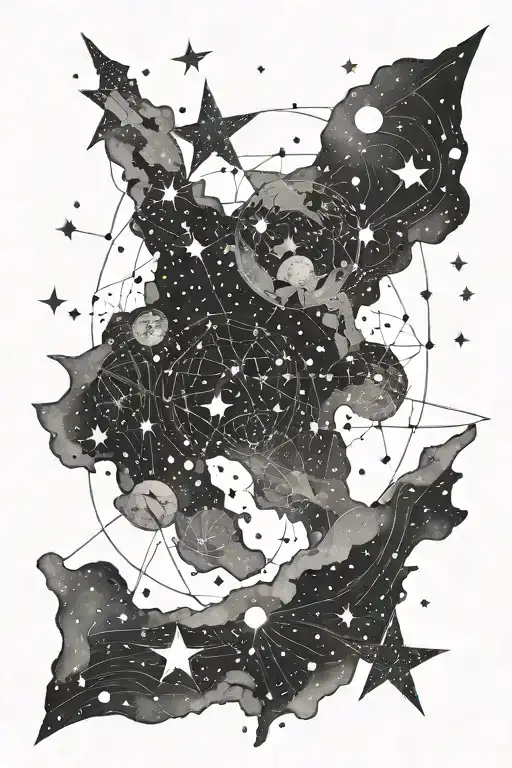 A Galaxy Map With Constellations Representing Different Family Members Connected By Shooting Stars