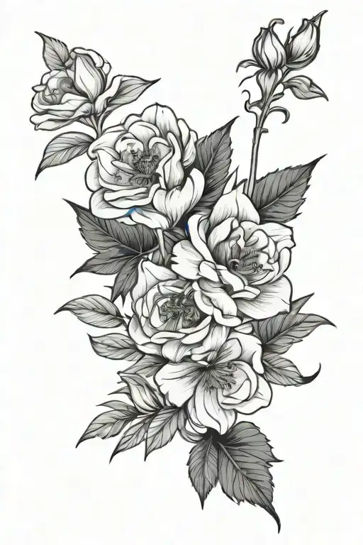 Flowers Black With White Drawing Style