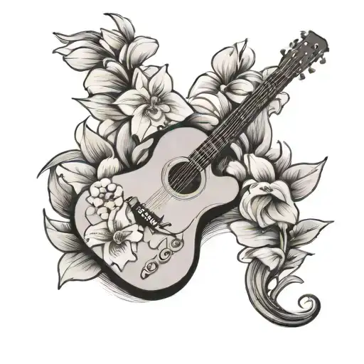 A Minimal Guitar Line Tattoo With A Jasmine Flowers