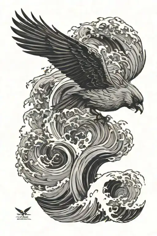 Flying Cardinal And Huge Wave Breaking