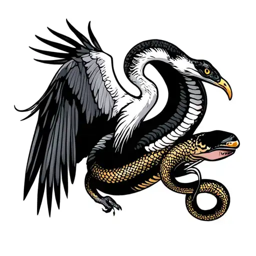 Crane Bird Flying Carrying A King Cobra