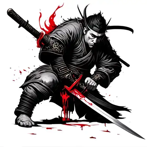 Samurai Holding Bloody Sword
