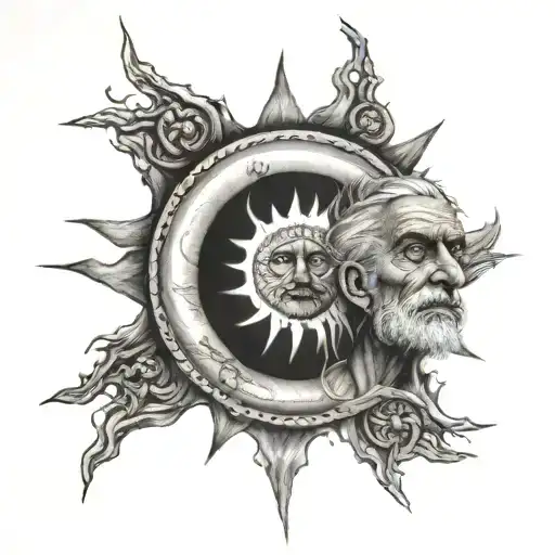 Old Man's Face In The Center Of A Sun