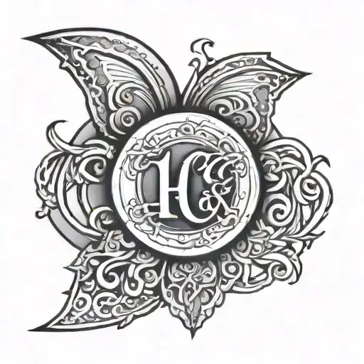 Simple Fine Line Drawing Tattoo Design Using The Letters A C H J