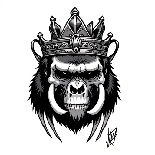 Half Skull Half Gorilla With A Crown And Long Tusks