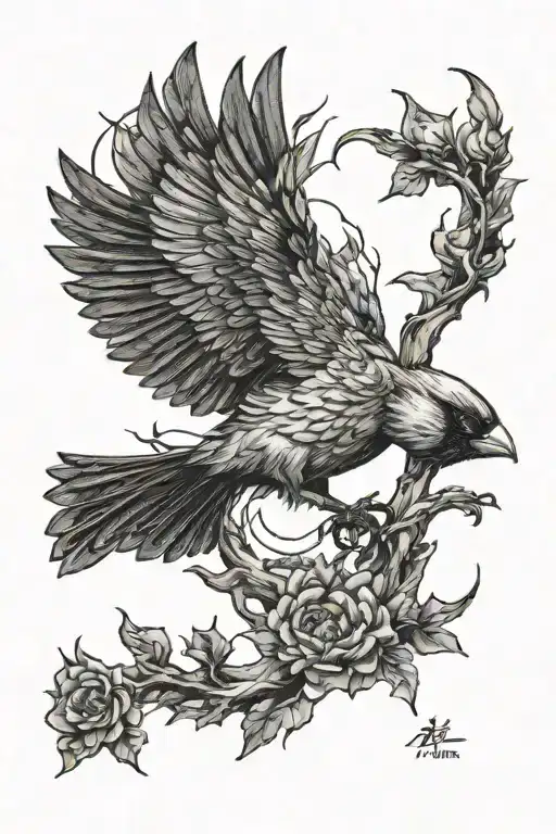 Flying Cardinal And Fire Inside