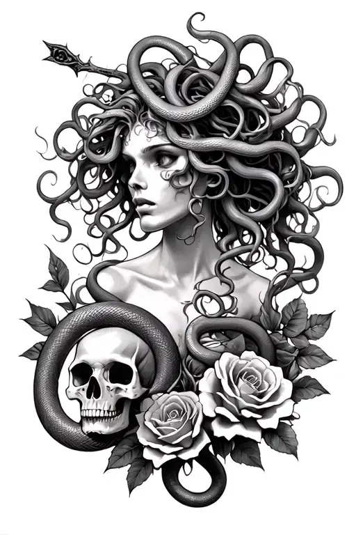 Medusa With Snakes Skulls Roses Thorns