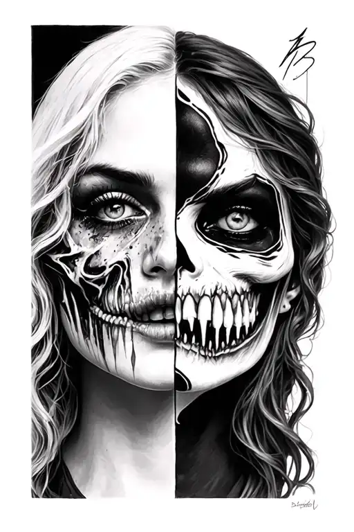 Half Beautiful Woman Face Half Desperate And Horrific Face