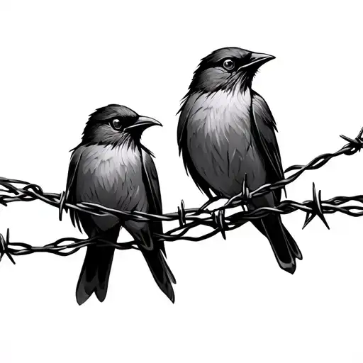 Thin Abstract Birds With Barbed Wire Wrapped Loosely