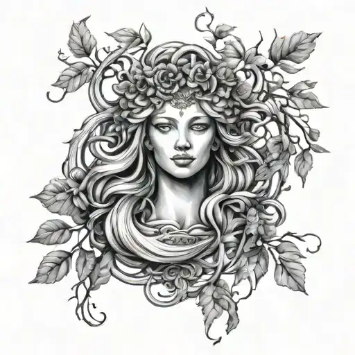 Sleeve Of Medusa And Aphrodite And Sagittarius With Tree Branches And 888 And 777