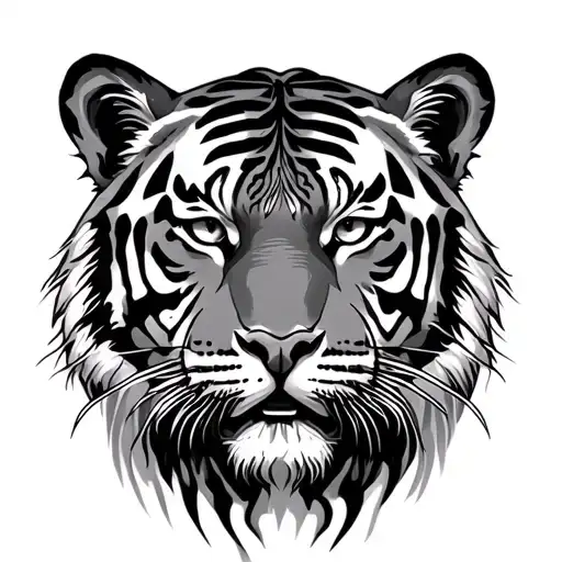 Realism Tiger With Third Eye On Forehead Black And Grey