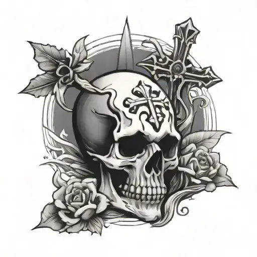 Cross And Sunset And Skull