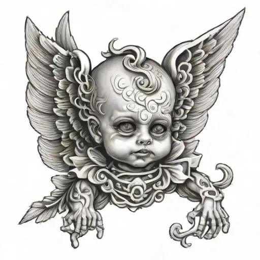 Skeleton Baby Cherub Face And Wings