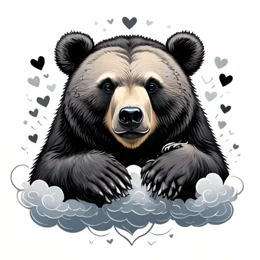 Bear Clouds Hearts Surrounded