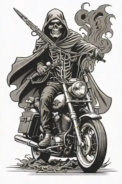 Harley Davidson And Hooded Reaper Silohuette