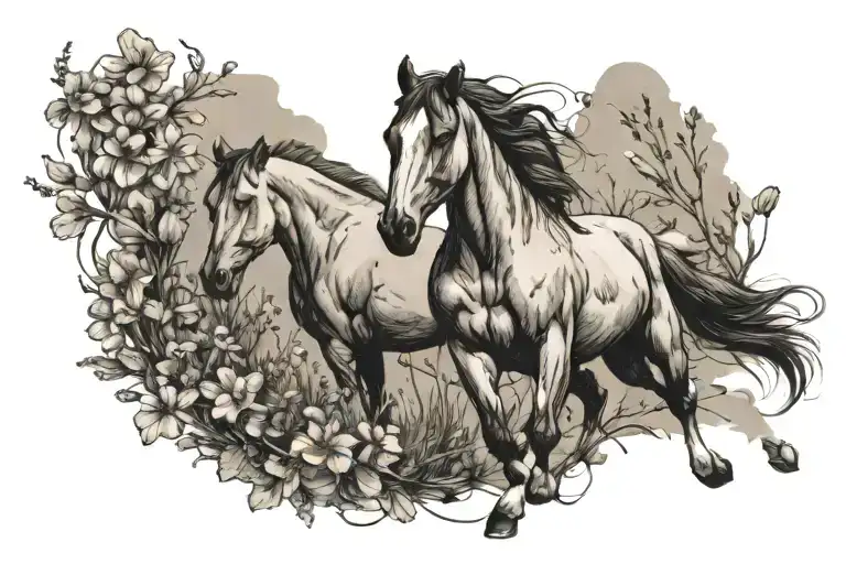 Wild Horse Galloping Through Wildflowers