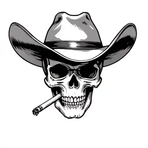 Skull With Cowboy Hat And Cigarette