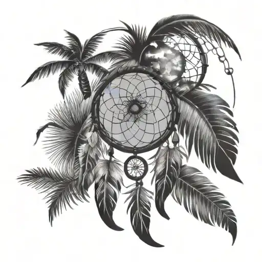 Dream Catcher In Hawaiian Style Shark Palm Trees