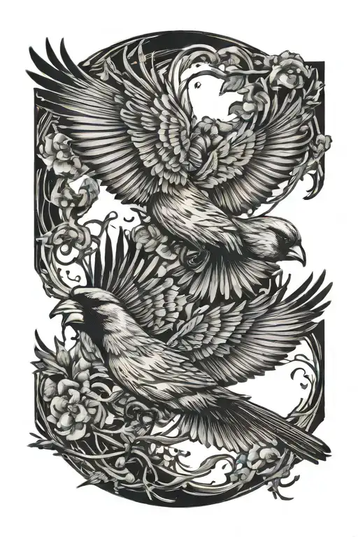 Flying Cardinal And Intertwined Strom In