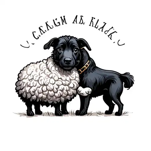 Black Sheep And Black Dog Holding Hands