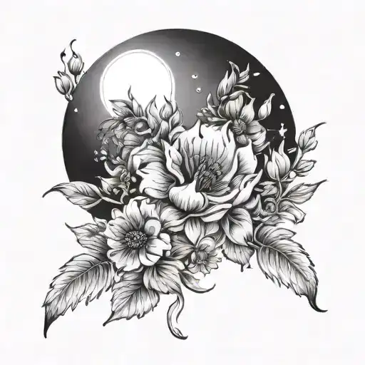 Moon With Flowers And Words