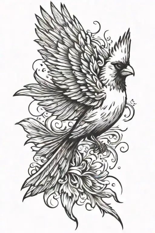 Flaming Flying Cardinal Bird