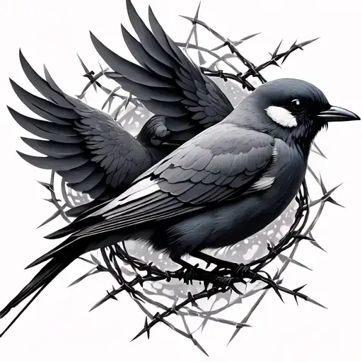 Thin Abstract Birds With Barbed Wire Wrapped Loosely