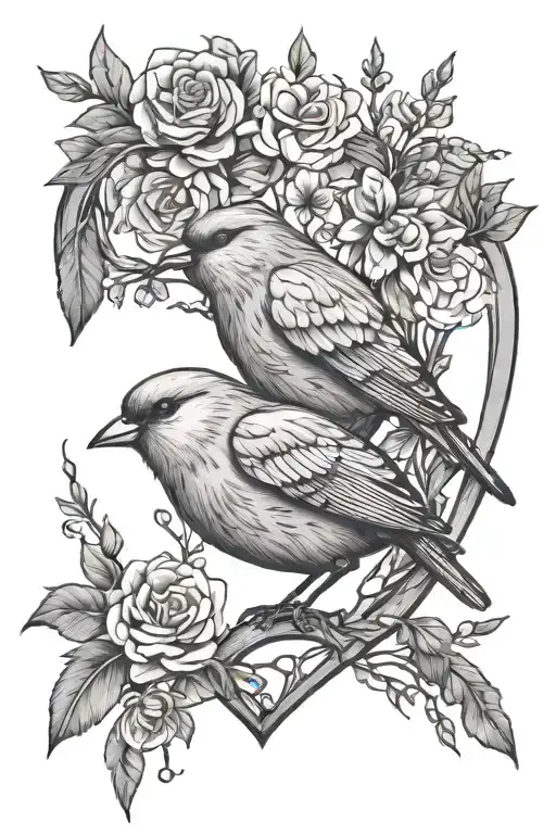 Bird Perched Inside Heart Made Of Branches And Flowers Forarm
