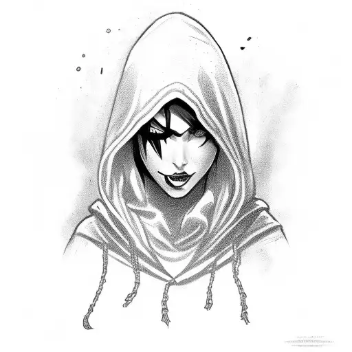 Hooded Female Assassin With A Mischevious Grin Holding A Dagger