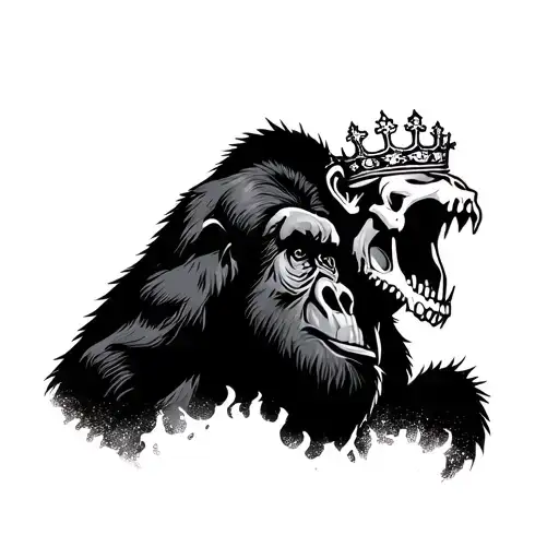 Screaming Gorilla With Crown And Skull Side Profile