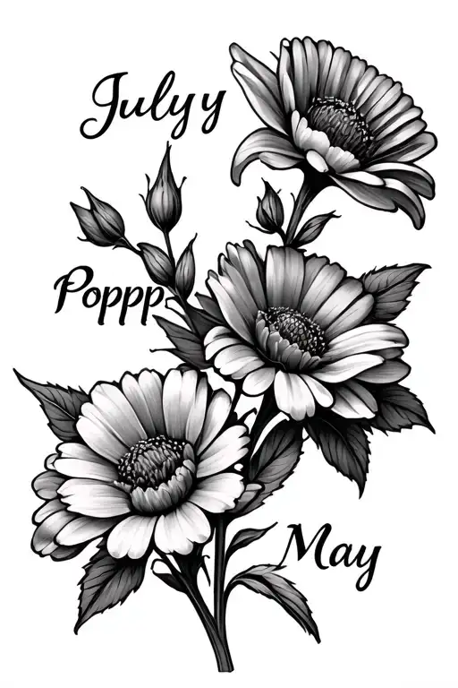 Two Birth Flowers Bouquet July With Poppop On The Stem And May With Bootz On The Stem