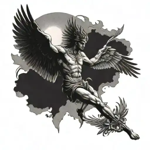 Icarus With A Sun Above Him