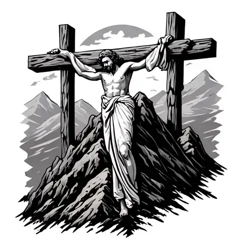 Cloth Draped On A Cross On A Mountain