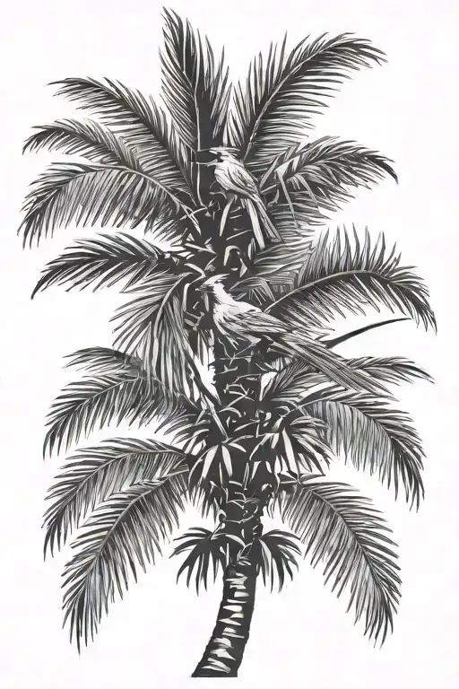 Cardinal Flying Into A Palm Tree