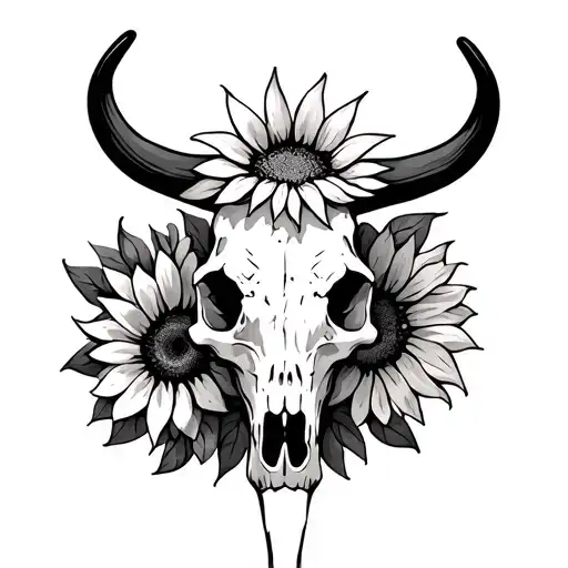 Cow Skull With Sun Flowers