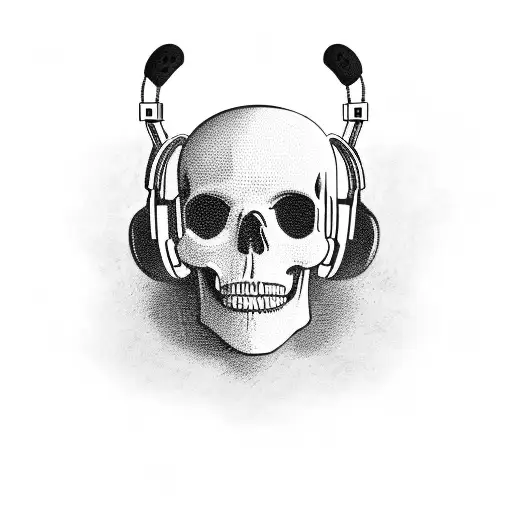 A Skull Wearing Headphones And Holding A Joystick With A Pile Of Money In The Background