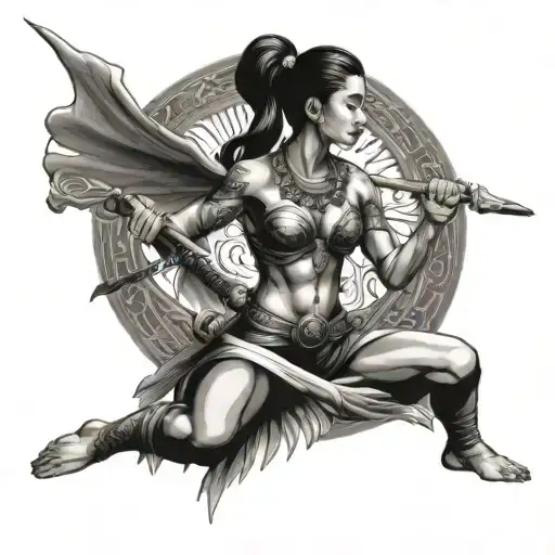 Persien Kink Female Warrior Meditating Figure Surrounded