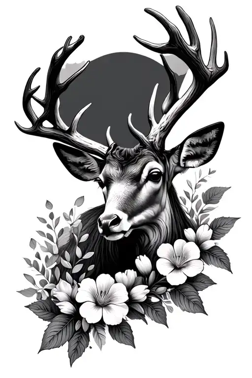 Deer Antler And Flowers Growing