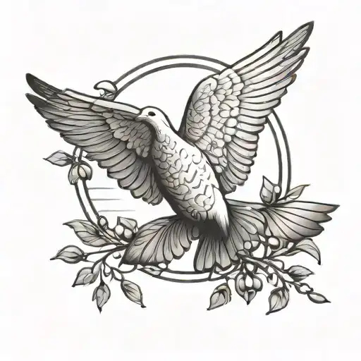 Holy Spitit Dove With Olive Branch And Sun Setting