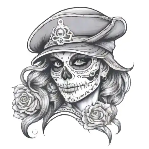Sugar Skull Female Wearing A Ball Cap