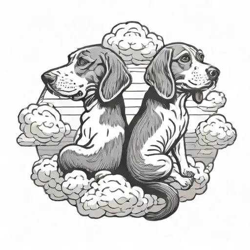 The Back Of Two Beagles Sitting On A Cloud