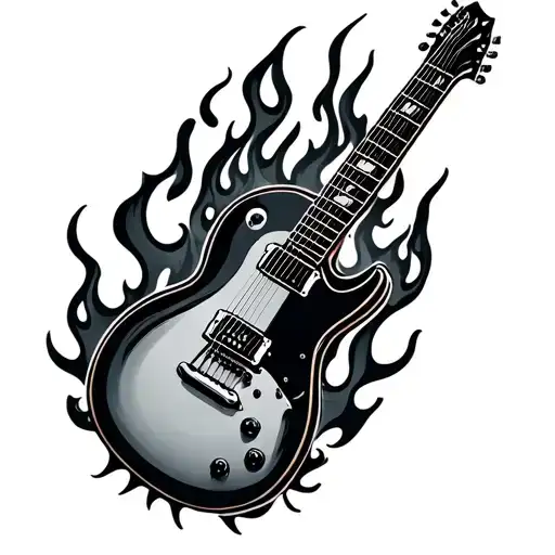 Guitar With Fire Flames With Color